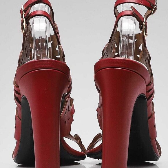 Hermes Red Leather Keira Cut Out Open Toe Sandals Size 5.5/36 - Picture 5 of 6